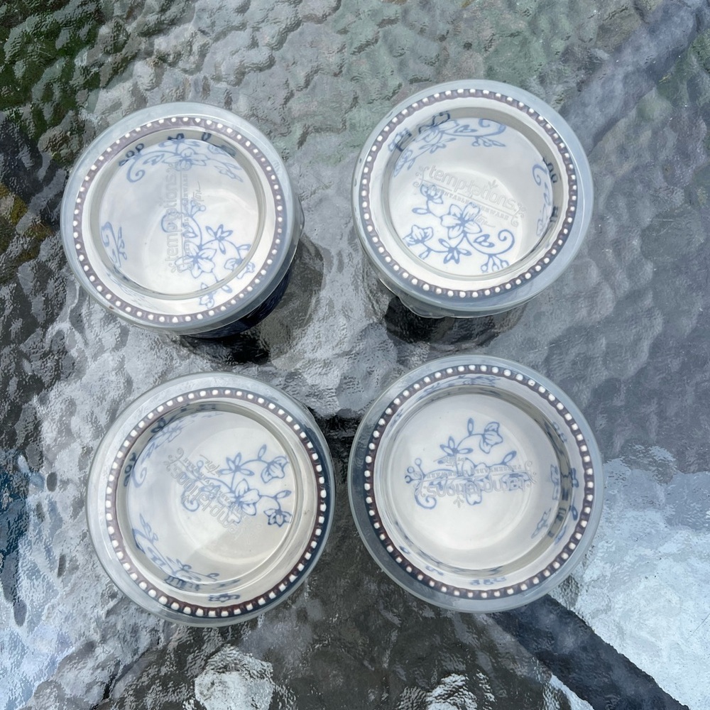 Set of 4 Blue Floral Lace Ceramic Ramekins - Picture 2 of 6